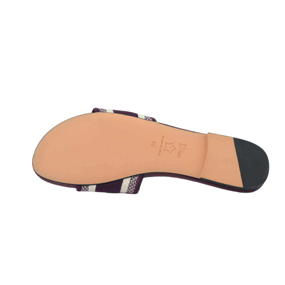 Dior Dway Slide Burgundy Cotton Embroidered Sandals