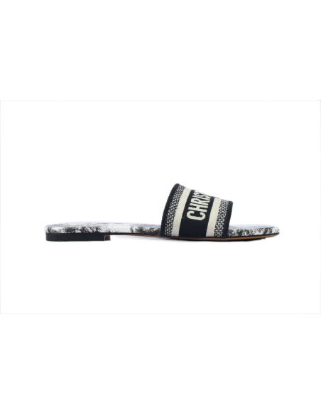 Dior Dway Slide Cloth Printed Sandals Black
