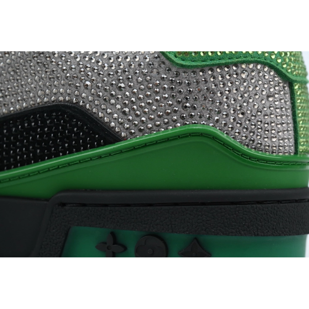 Louis Vuitton Trainer Crystal Black Green Grey Rhinestone
