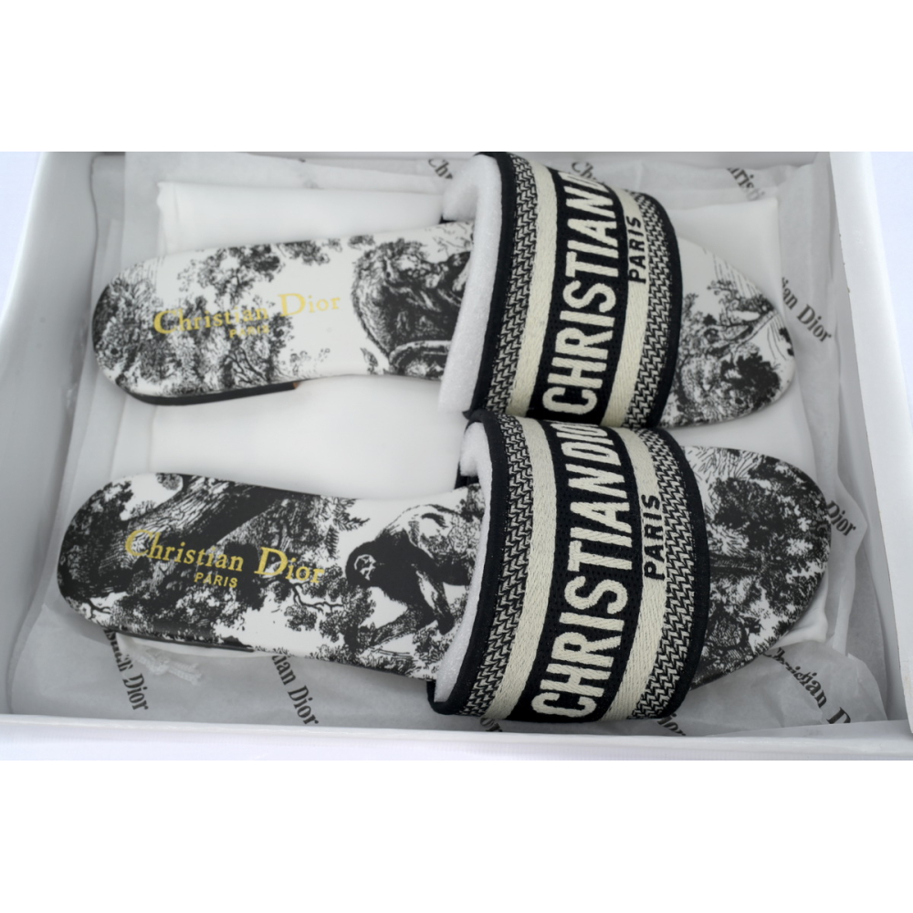 Dior Dway Slide Cloth Printed Sandals Black