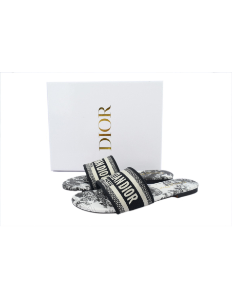 Dior Dway Slide Cloth Printed Sandals Black
