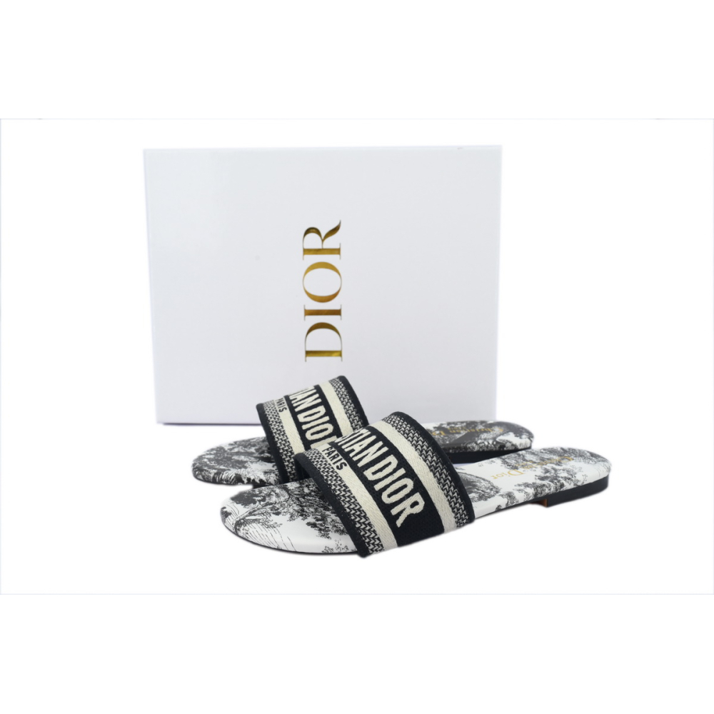 Dior Dway Slide Cloth Printed Sandals Black