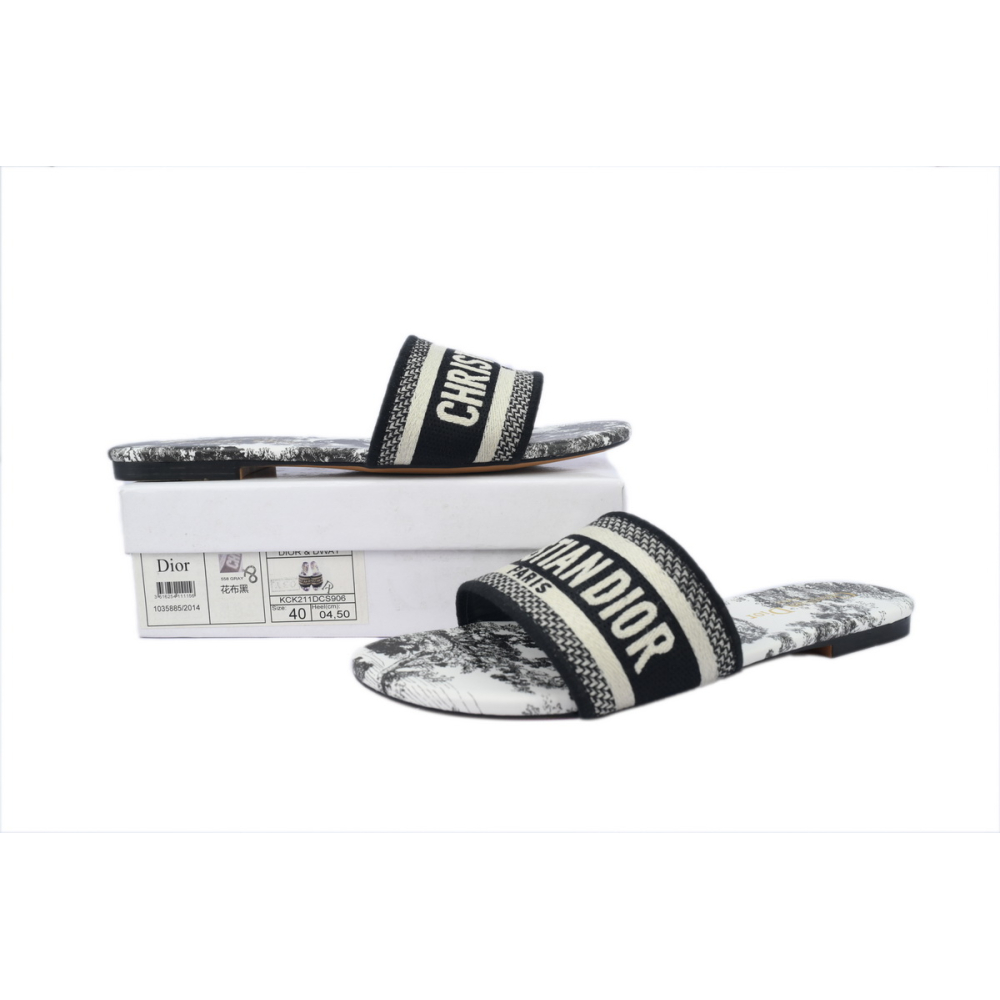 Dior Dway Slide Cloth Printed Sandals Black