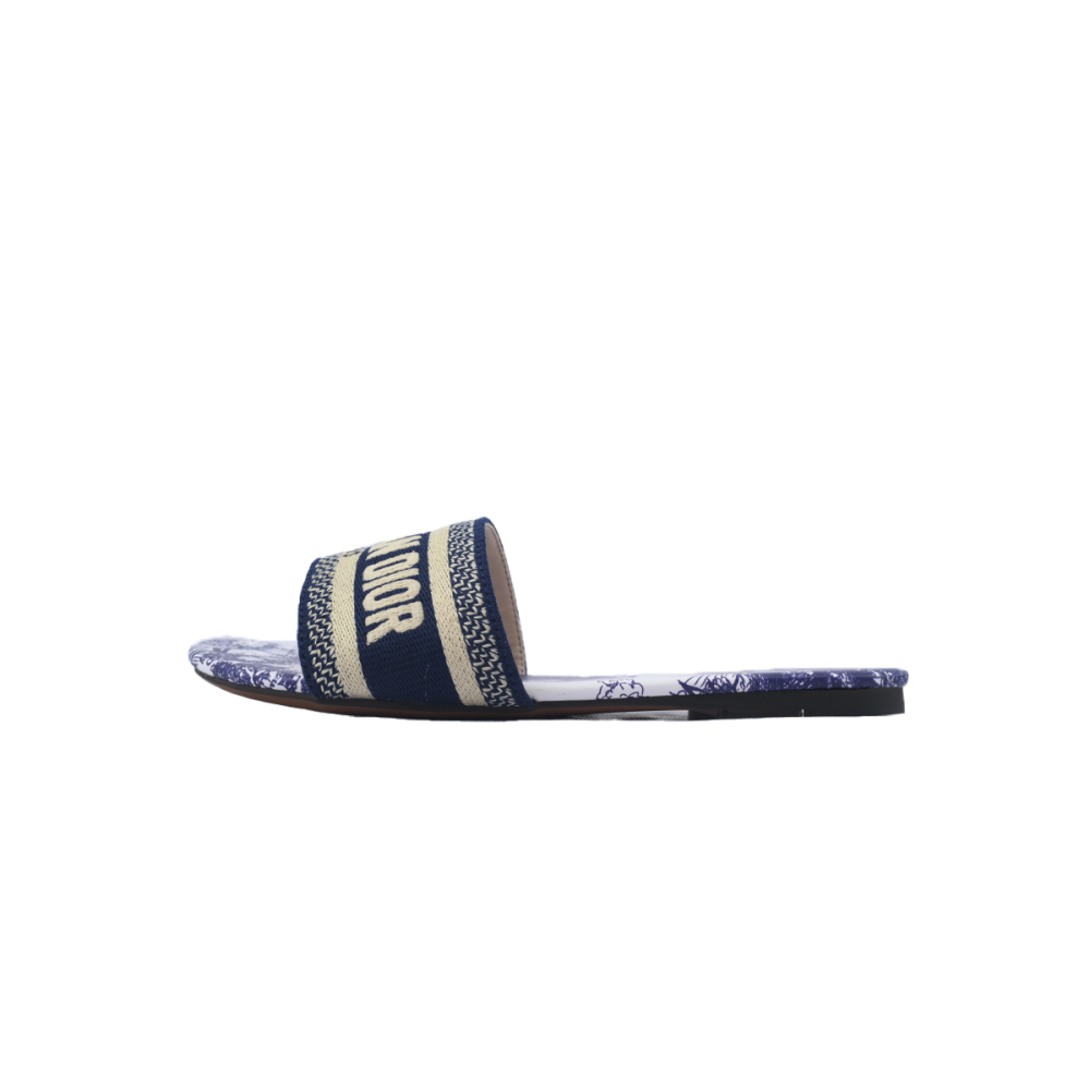 Dior Dway Slide Cloth Printed Sandals Deep Blue KCQ209TSZ_S68B