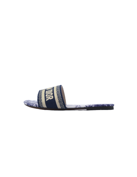Dior Dway Slide Cloth Printed Sandals Deep Blue KCQ209TSZ_S68B