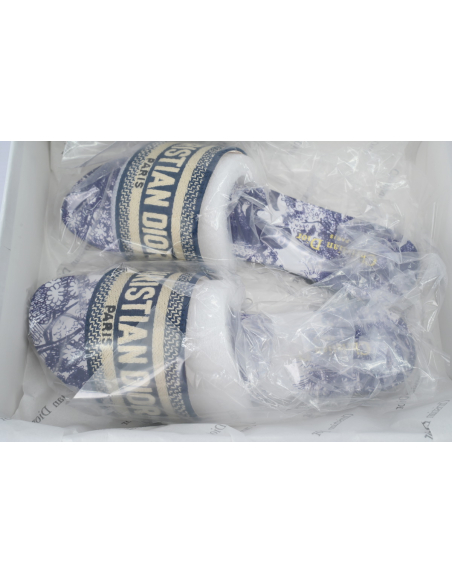 Dior Dway Slide Cloth Printed Sandals Deep Blue KCQ209TSZ_S68B