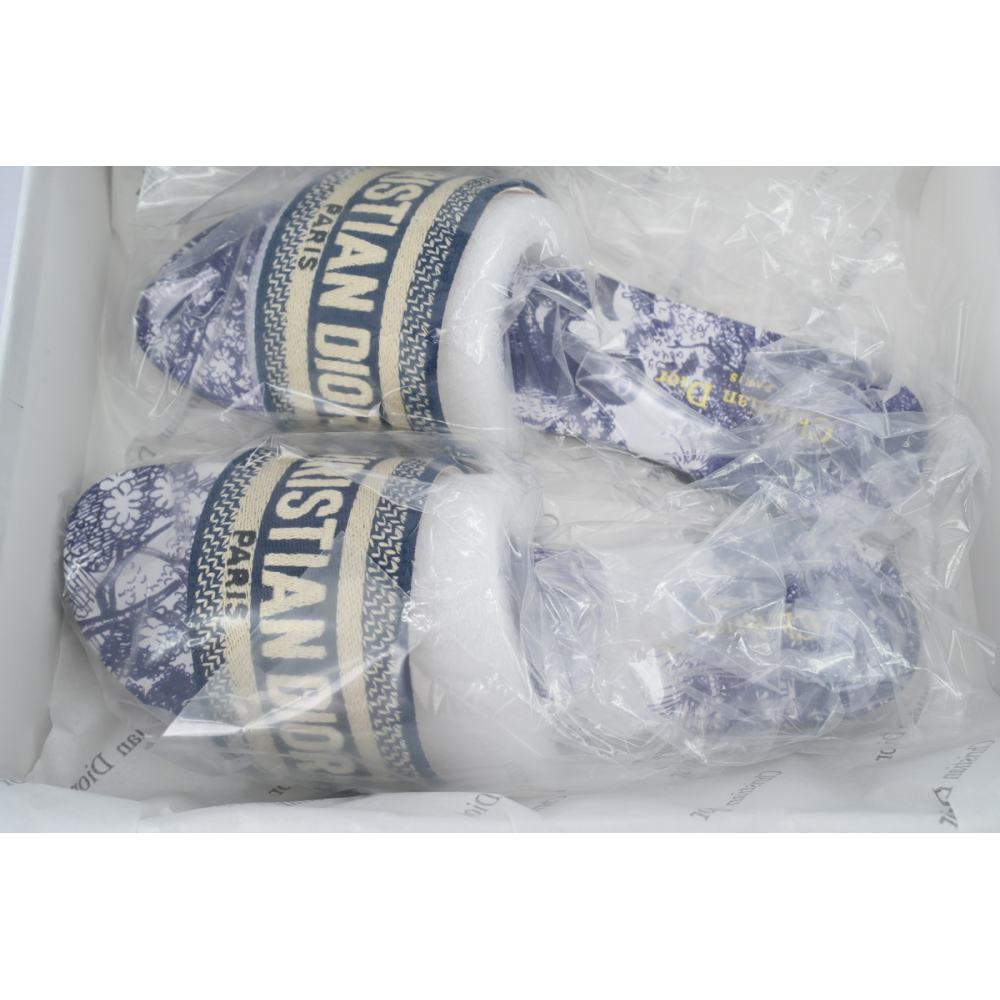 Dior Dway Slide Cloth Printed Sandals Deep Blue KCQ209TSZ_S68B