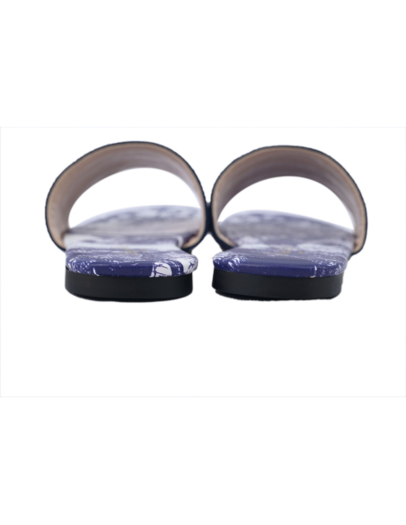 Dior Dway Slide Cloth Printed Sandals Deep Blue KCQ209TSZ_S68B