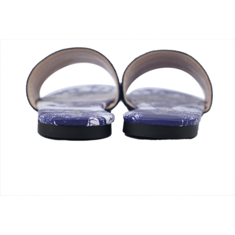 Dior Dway Slide Cloth Printed Sandals Deep Blue KCQ209TSZ_S68B