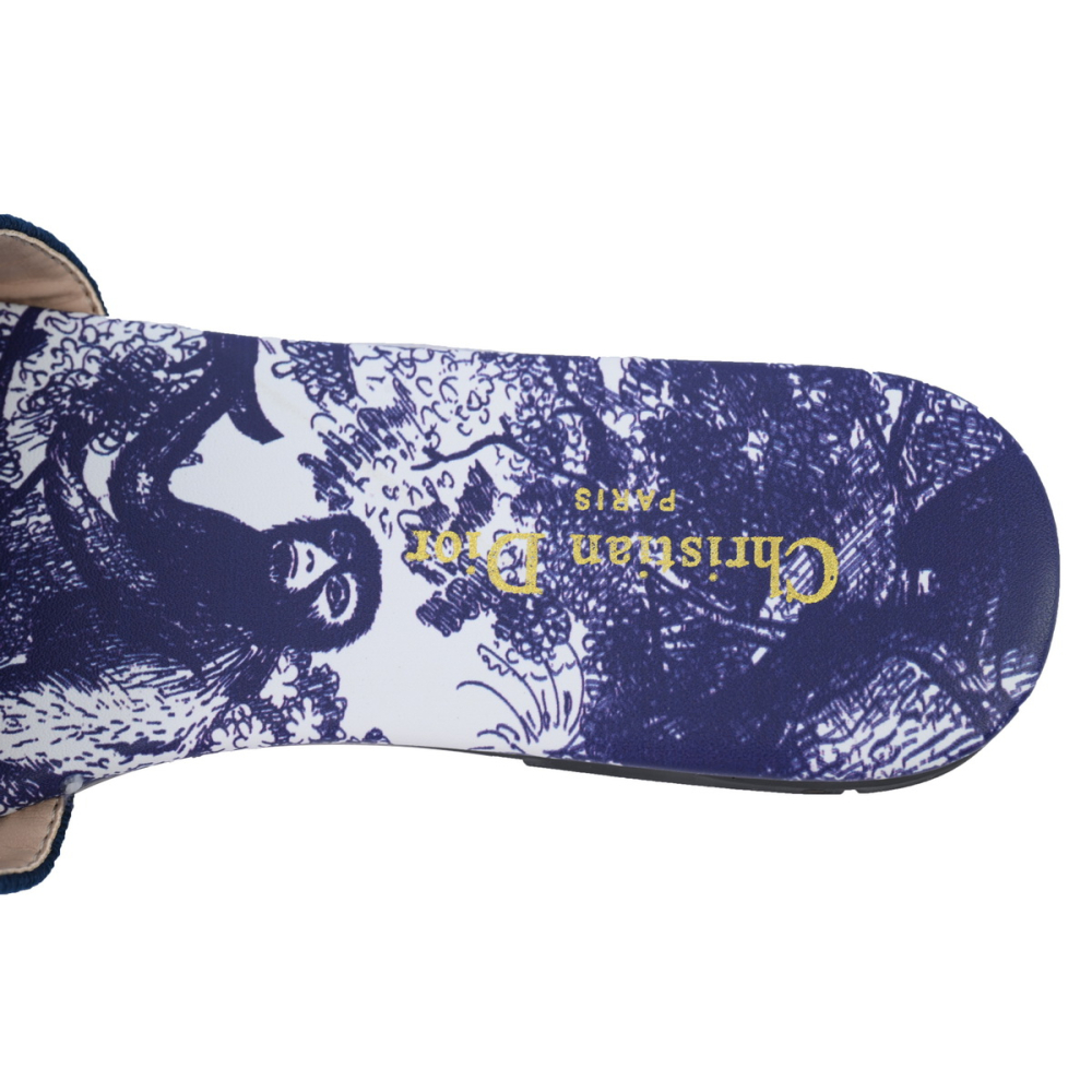 Dior Dway Slide Cloth Printed Sandals Deep Blue KCQ209TSZ_S68B