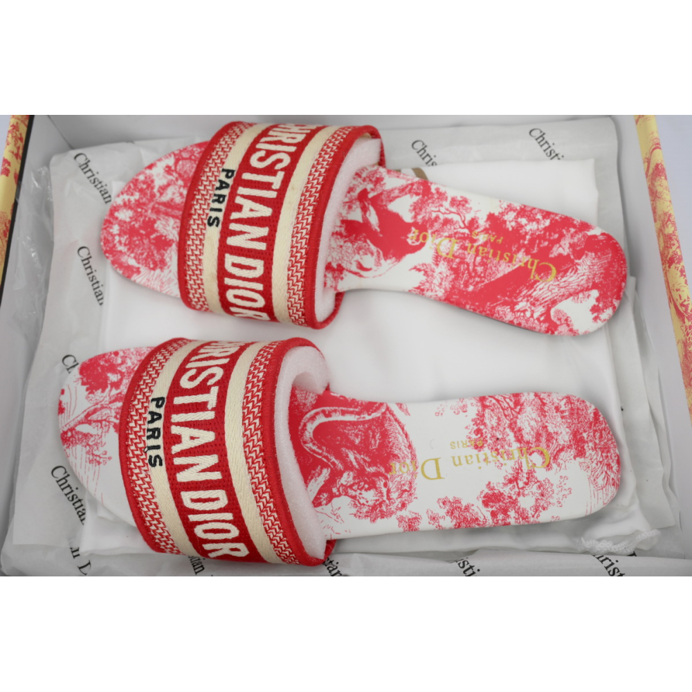 Dior Dway Slide Cloth Printed Sandals Red KCQ209DME_S79W