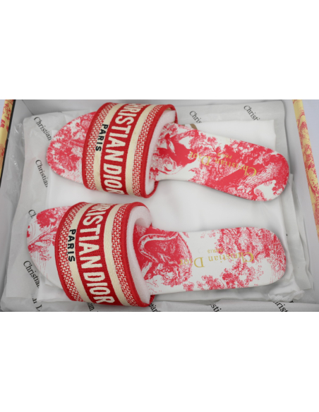 Dior Dway Slide Cloth Printed Sandals Red KCQ209DME_S79W
