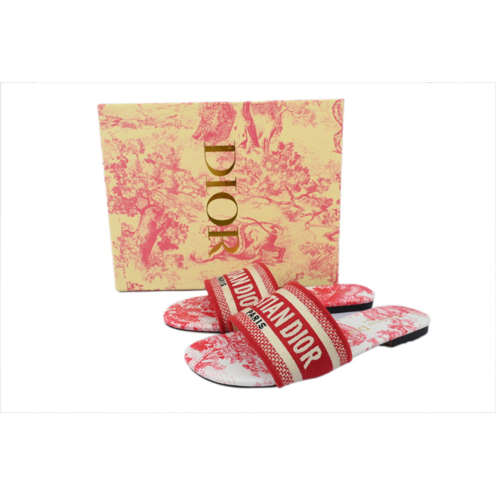 Dior Dway Slide Cloth Printed Sandals Red KCQ209DME_S79W