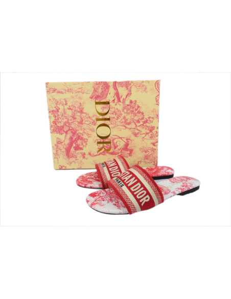 Dior Dway Slide Cloth Printed Sandals Red KCQ209DME_S79W