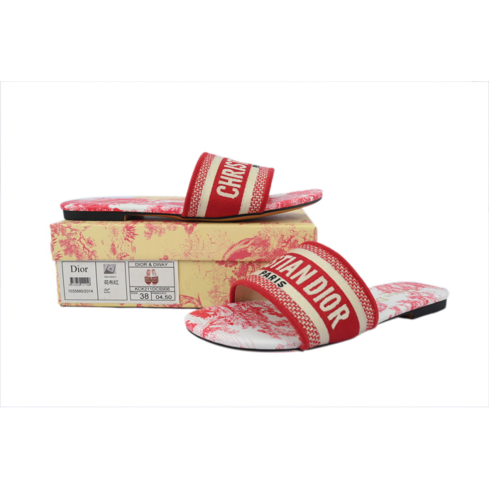 Dior Dway Slide Cloth Printed Sandals Red KCQ209DME_S79W