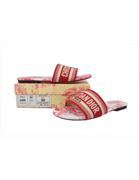 Dior Dway Slide Cloth Printed Sandals Red KCQ209DME_S79W