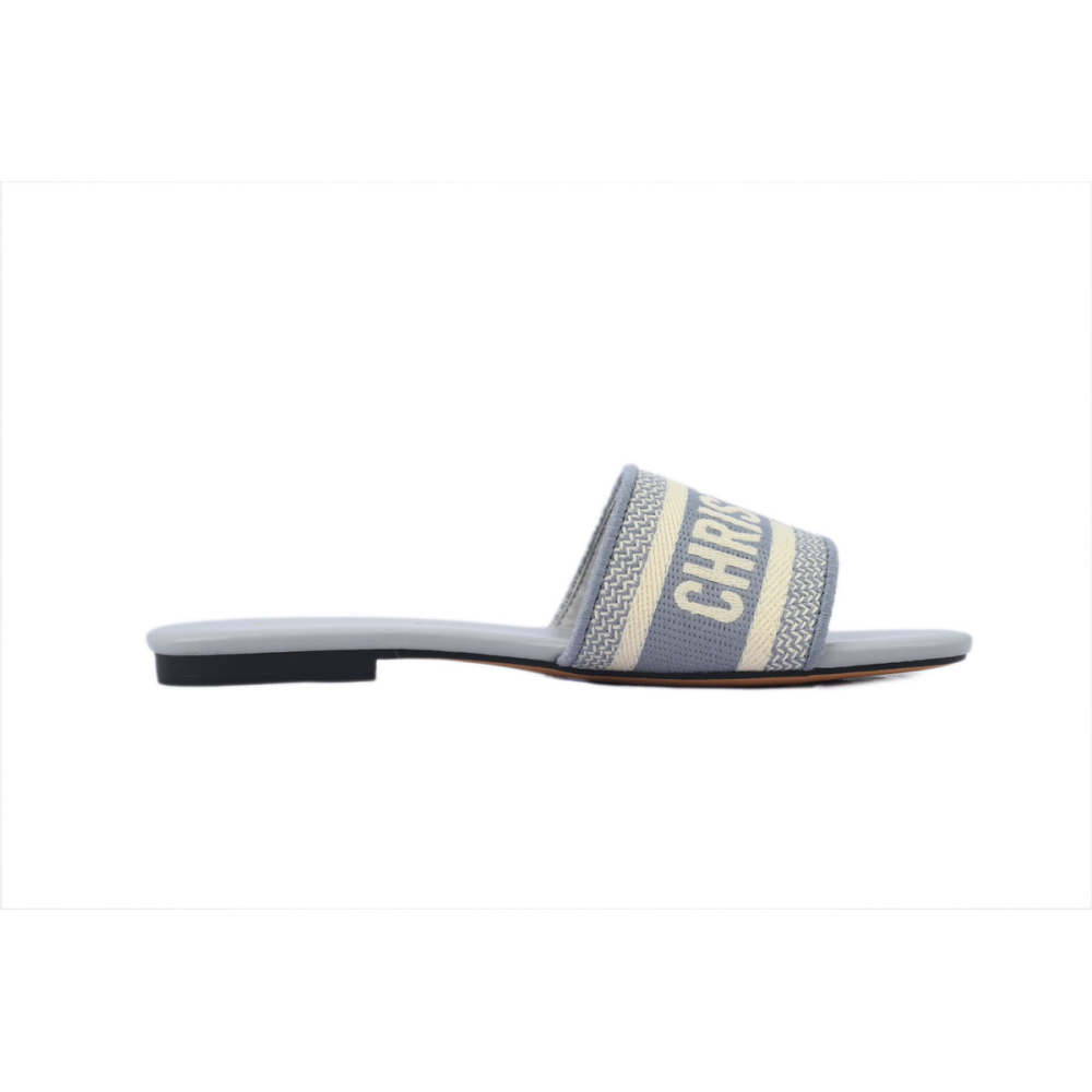 Dior Dway Slide Cotton Embroidered Sandals Gray