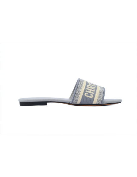 Dior Dway Slide Cotton Embroidered Sandals Gray