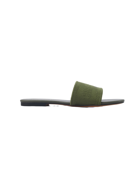 Dior Dway Slide Dark Green Embroidered Cotton