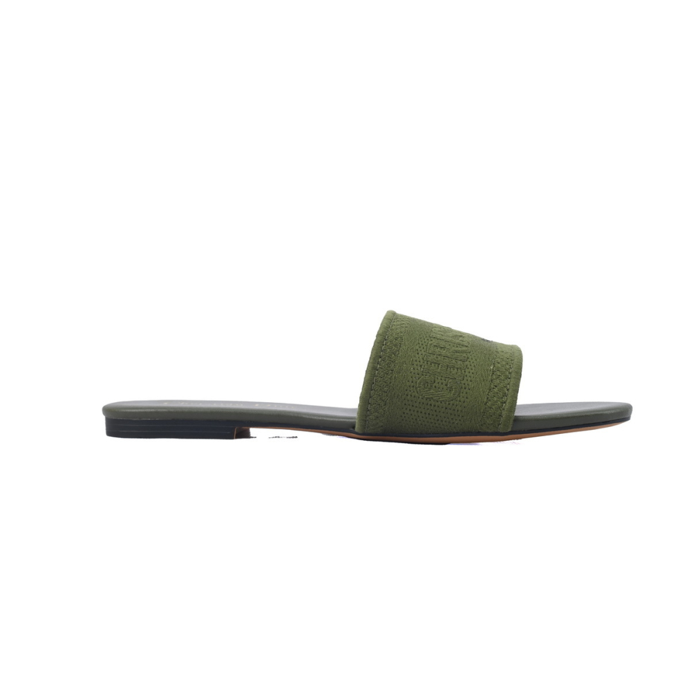 Dior Dway Slide Dark Green Embroidered Cotton