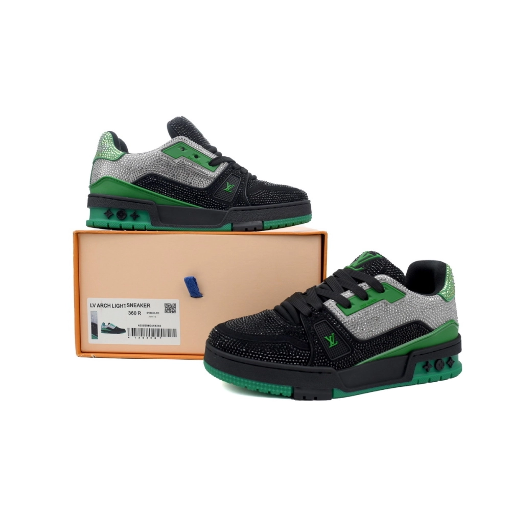 Louis Vuitton Trainer Crystal Black Green Grey Rhinestone