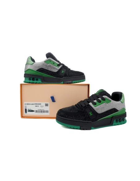 Louis Vuitton Trainer Crystal Black Green Grey Rhinestone