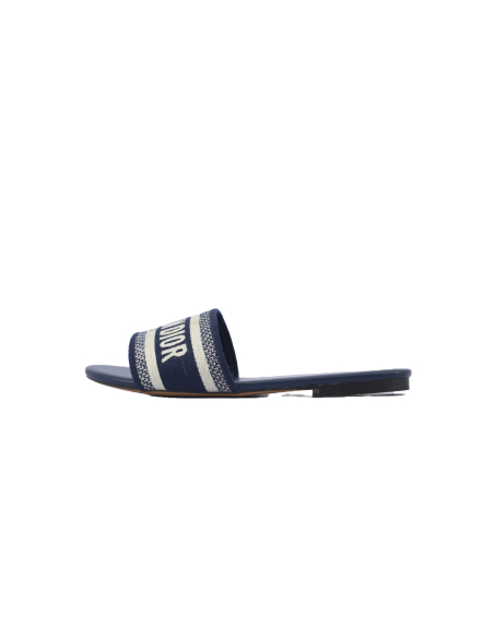 Dior Dway Slide Deep Blue Embroidered Cotton