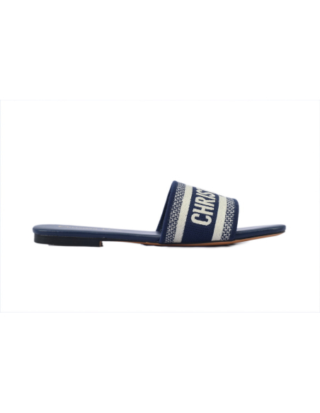 Dior Dway Slide Deep Blue Embroidered Cotton