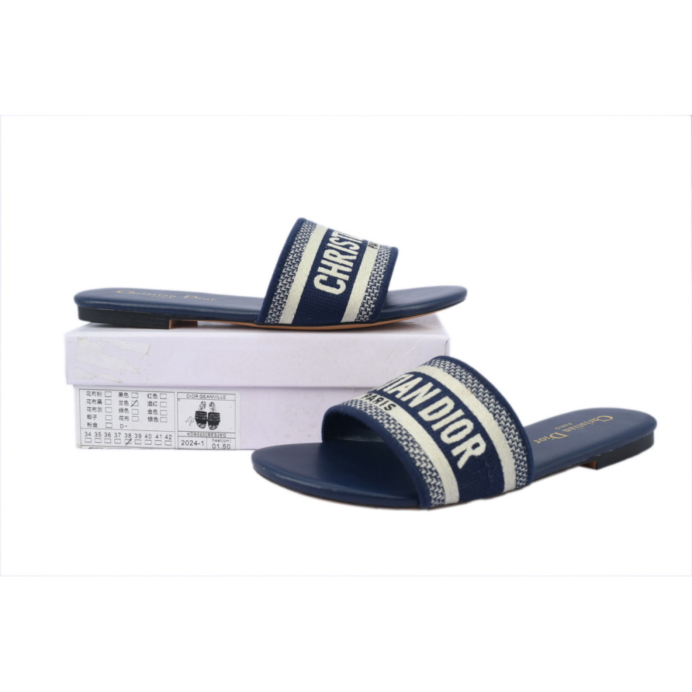 Dior Dway Slide Deep Blue Embroidered Cotton