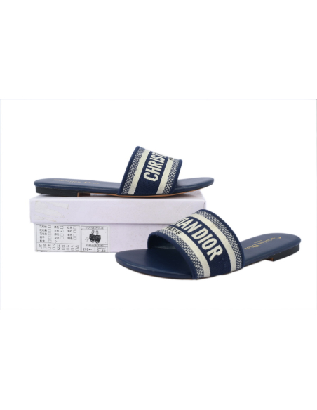 Dior Dway Slide Deep Blue Embroidered Cotton