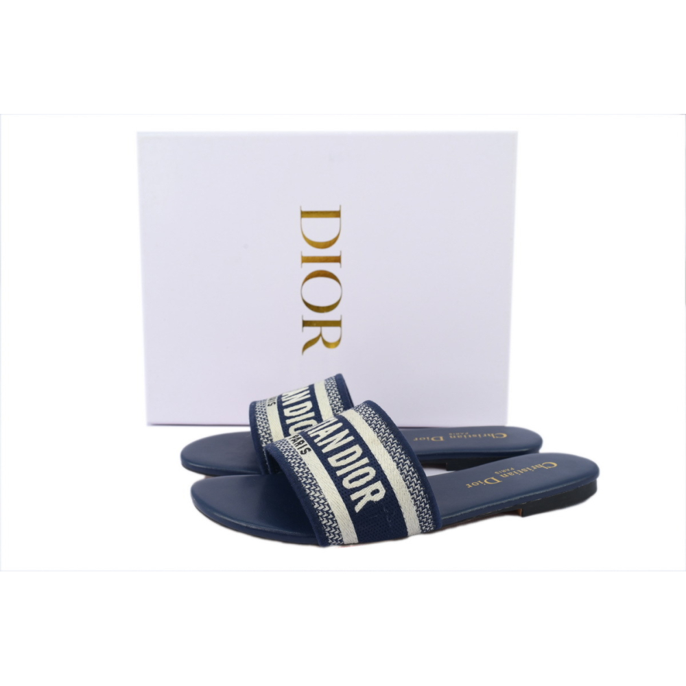 Dior Dway Slide Deep Blue Embroidered Cotton