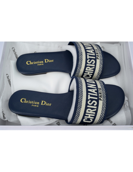 Dior Dway Slide Deep Blue Embroidered Cotton