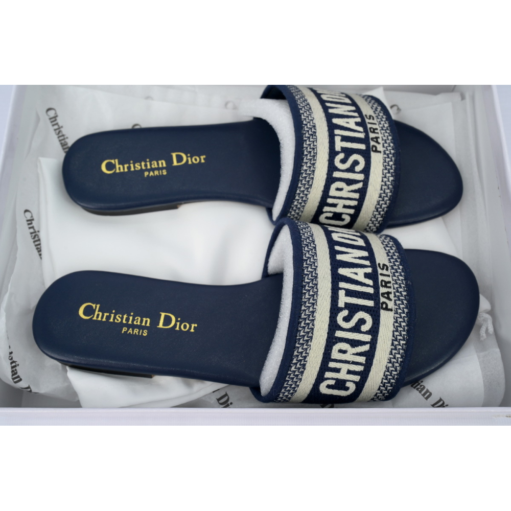 Dior Dway Slide Deep Blue Embroidered Cotton