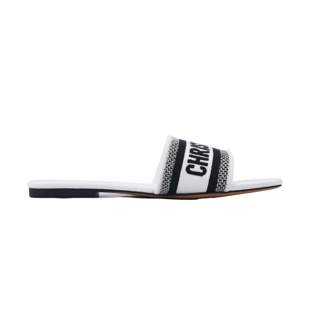 Dior Dway Slide Embroidered Monogram White Sandals