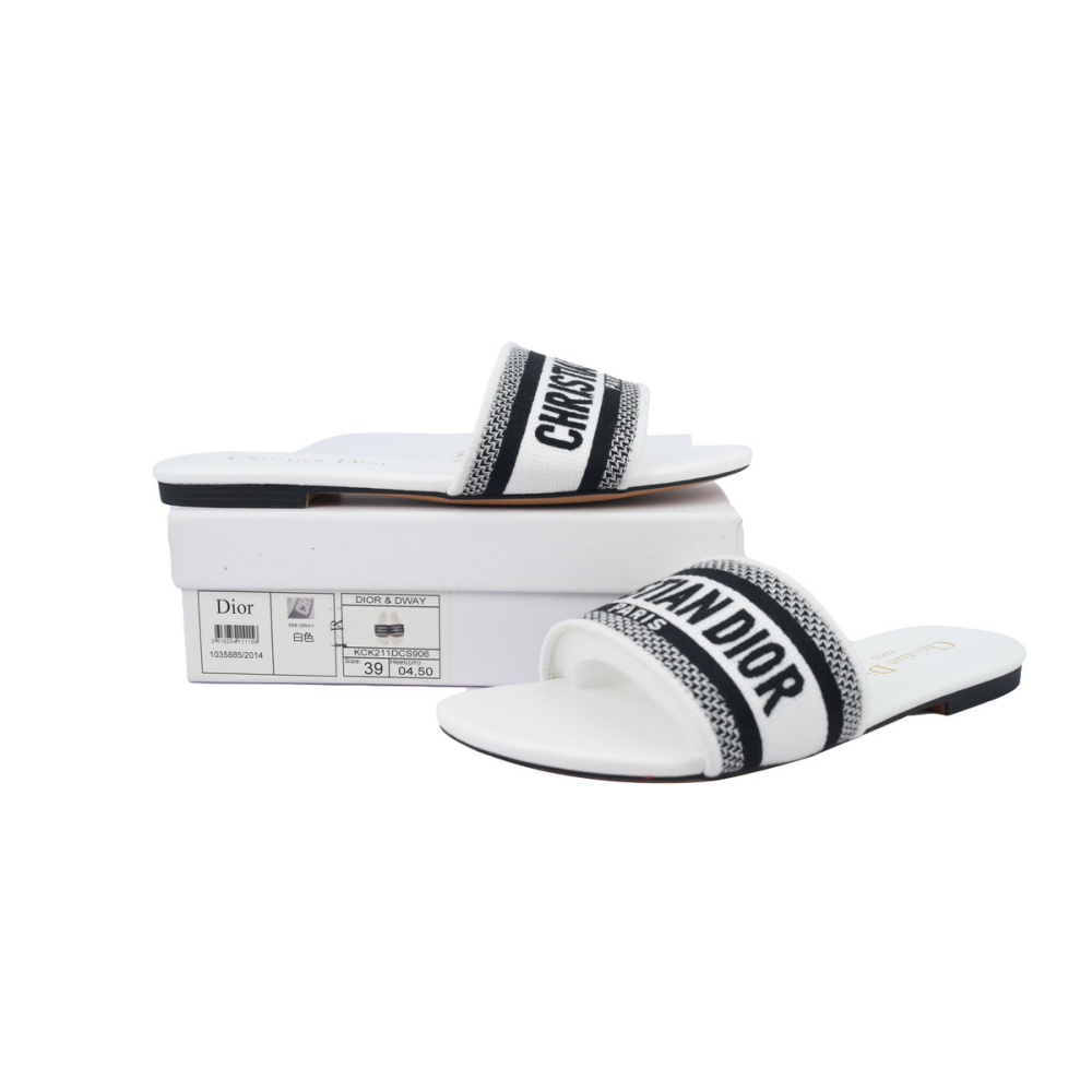 Dior Dway Slide Embroidered Monogram White Sandals
