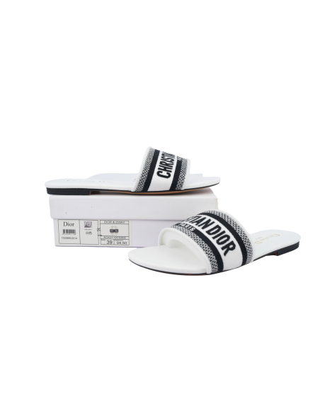 Dior Dway Slide Embroidered Monogram White Sandals