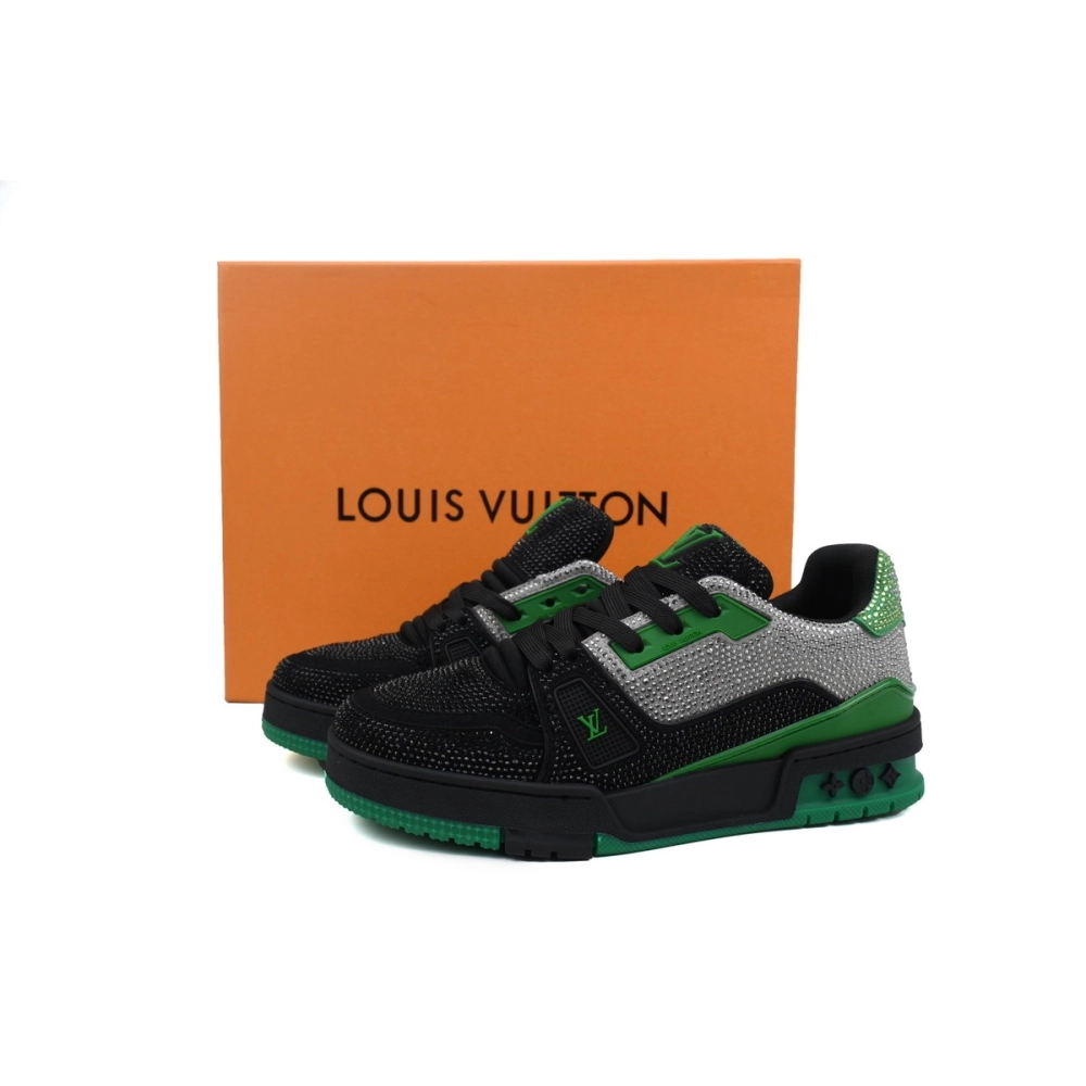 Louis Vuitton Trainer Crystal Black Green Grey Rhinestone