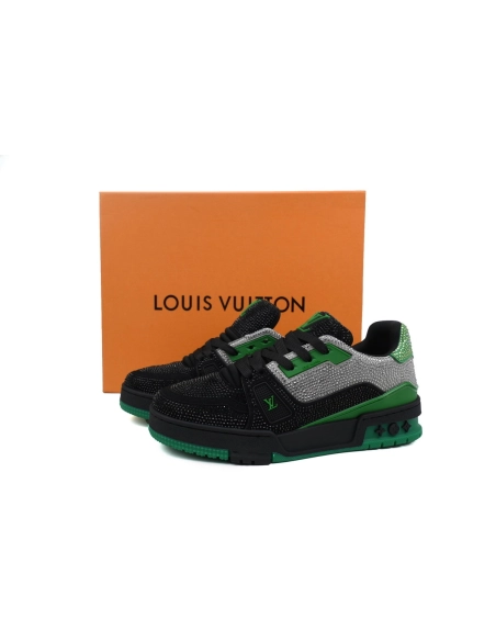 Louis Vuitton Trainer Crystal Black Green Grey Rhinestone
