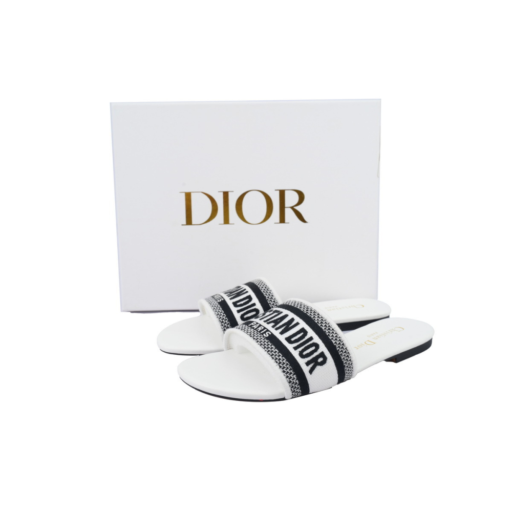 Dior Dway Slide Embroidered Monogram White Sandals