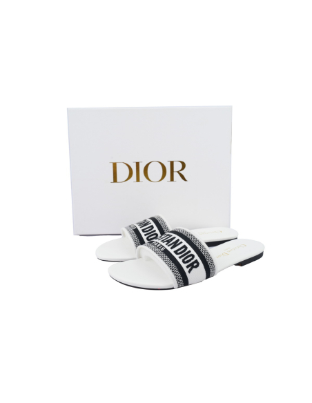 Dior Dway Slide Embroidered Monogram White Sandals