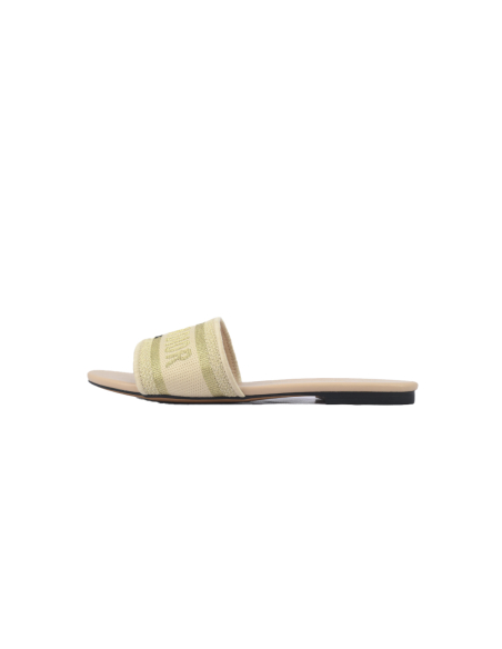 Dior Dway Slide Natural Raffia and White Embroidered Cotton Apricot Gold