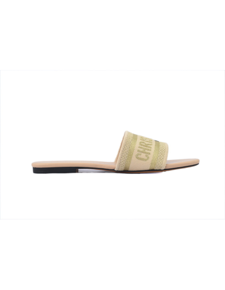 Dior Dway Slide Natural Raffia and White Embroidered Cotton Apricot Gold