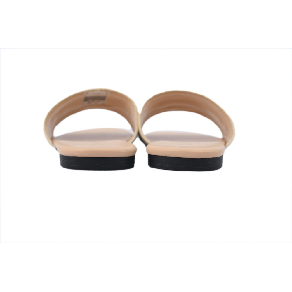 Dior Dway Slide Natural Raffia and White Embroidered Cotton Apricot Gold