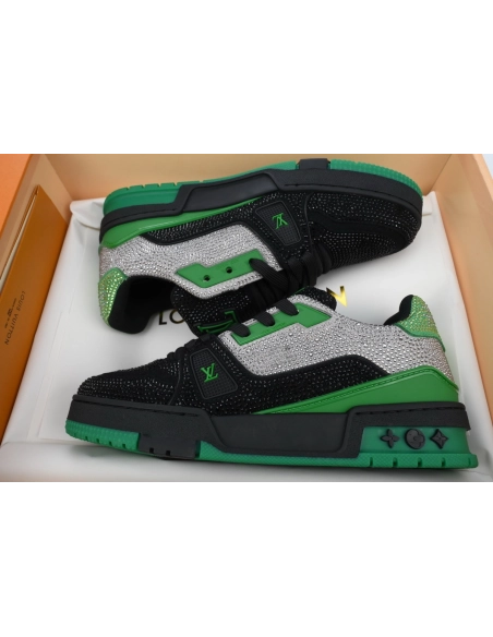 Louis Vuitton Trainer Crystal Black Green Grey Rhinestone