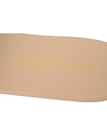 Dior Dway Slide Natural Raffia and White Embroidered Cotton Apricot Gold