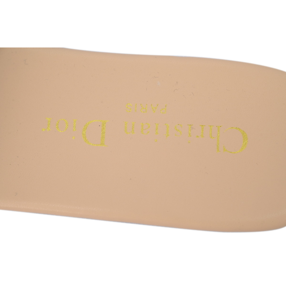 Dior Dway Slide Natural Raffia and White Embroidered Cotton Apricot Gold