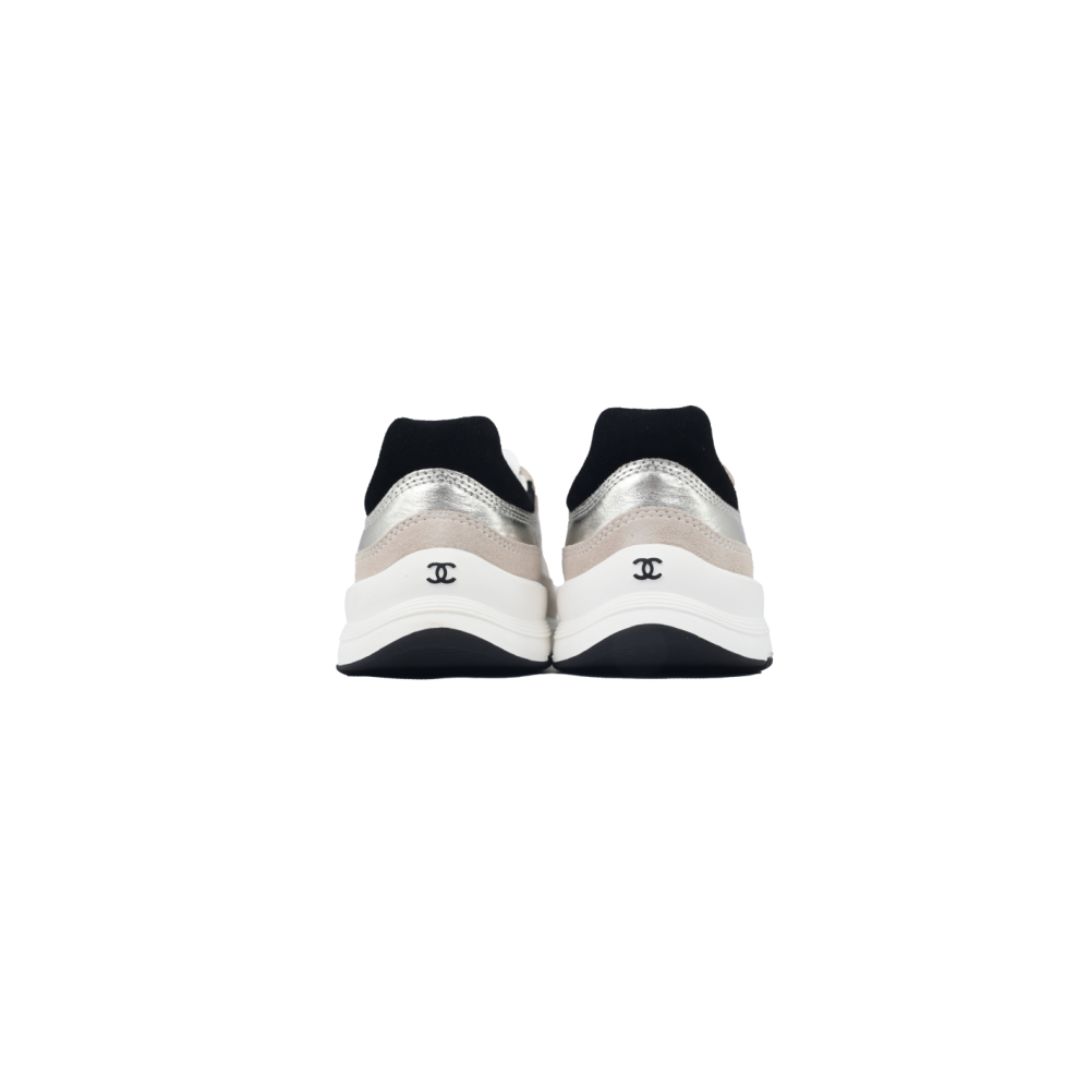 Chanel Interlocking CC Logo Laminated Calfskin Suede Calfskin Sneakers Light Gold, Light Gray Black