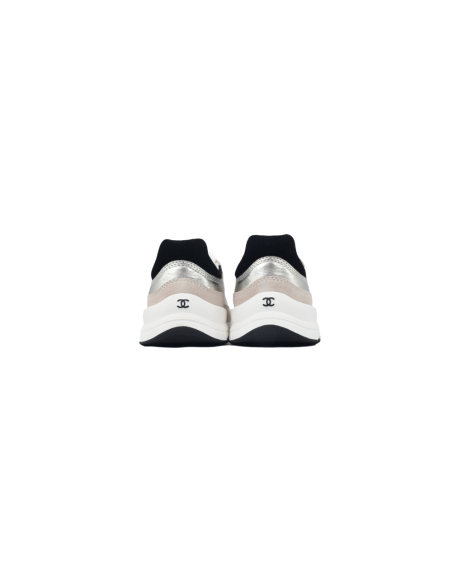 Chanel Interlocking CC Logo Laminated Calfskin Suede Calfskin Sneakers Light Gold, Light Gray Black