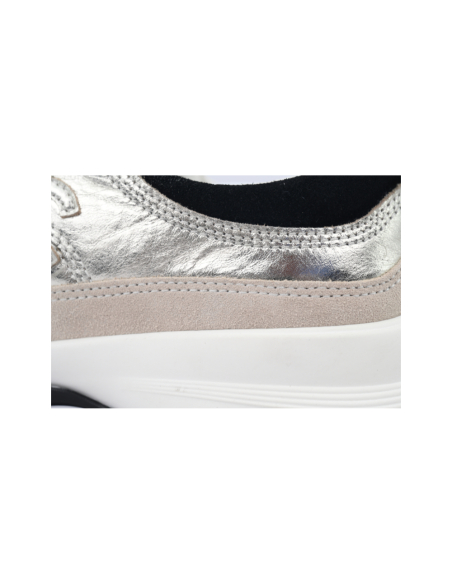 Chanel Interlocking CC Logo Laminated Calfskin Suede Calfskin Sneakers Light Gold, Light Gray Black