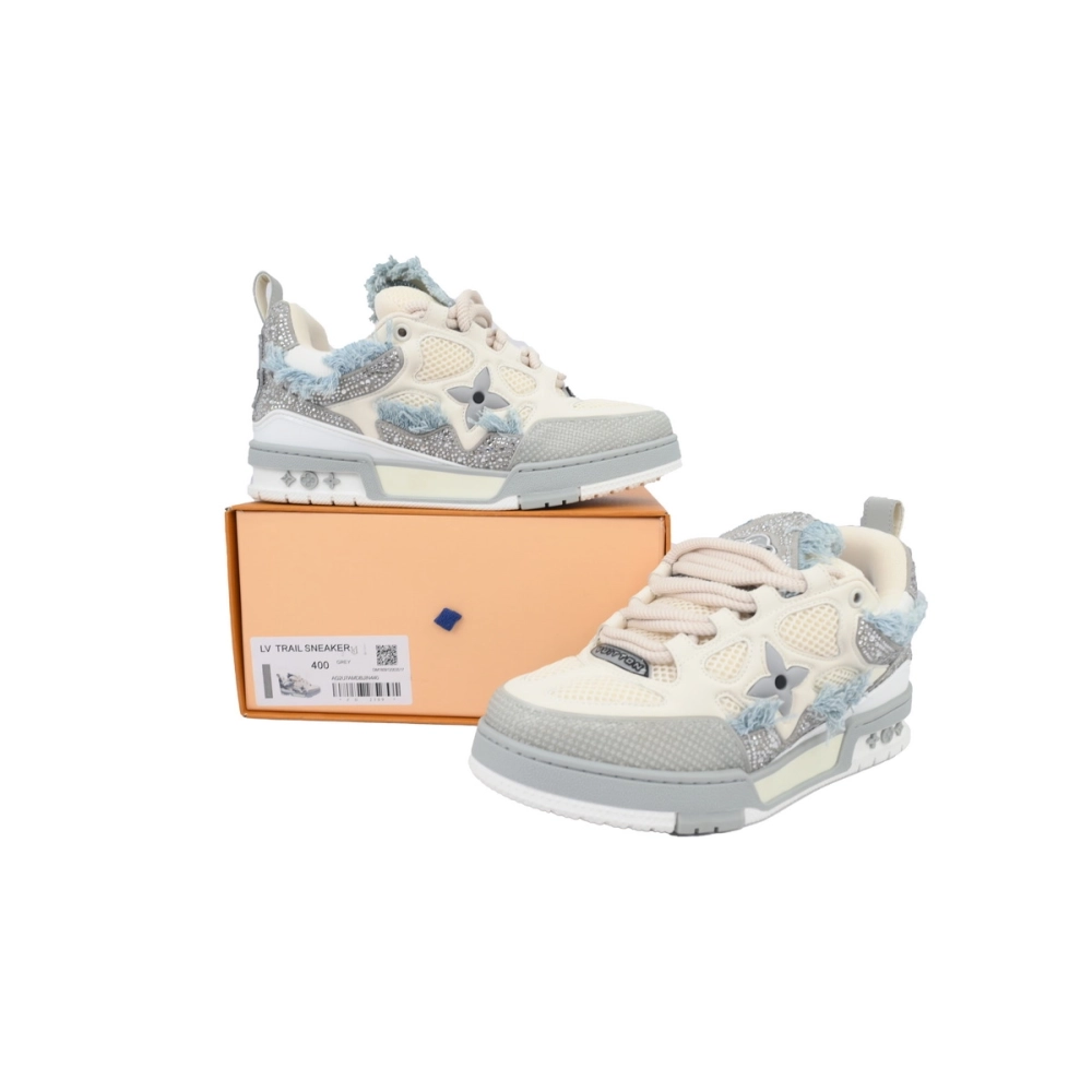 Louis Vuitton LV Skate Sneaker Horse Hair Gray White Diamond
